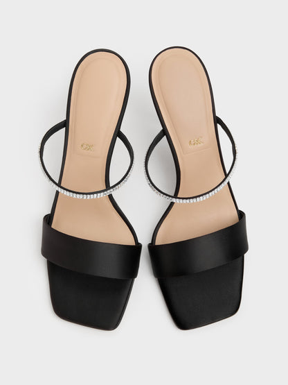 CHARLES & KEITH Best Price | Gem Heeled Mules - Black Textured