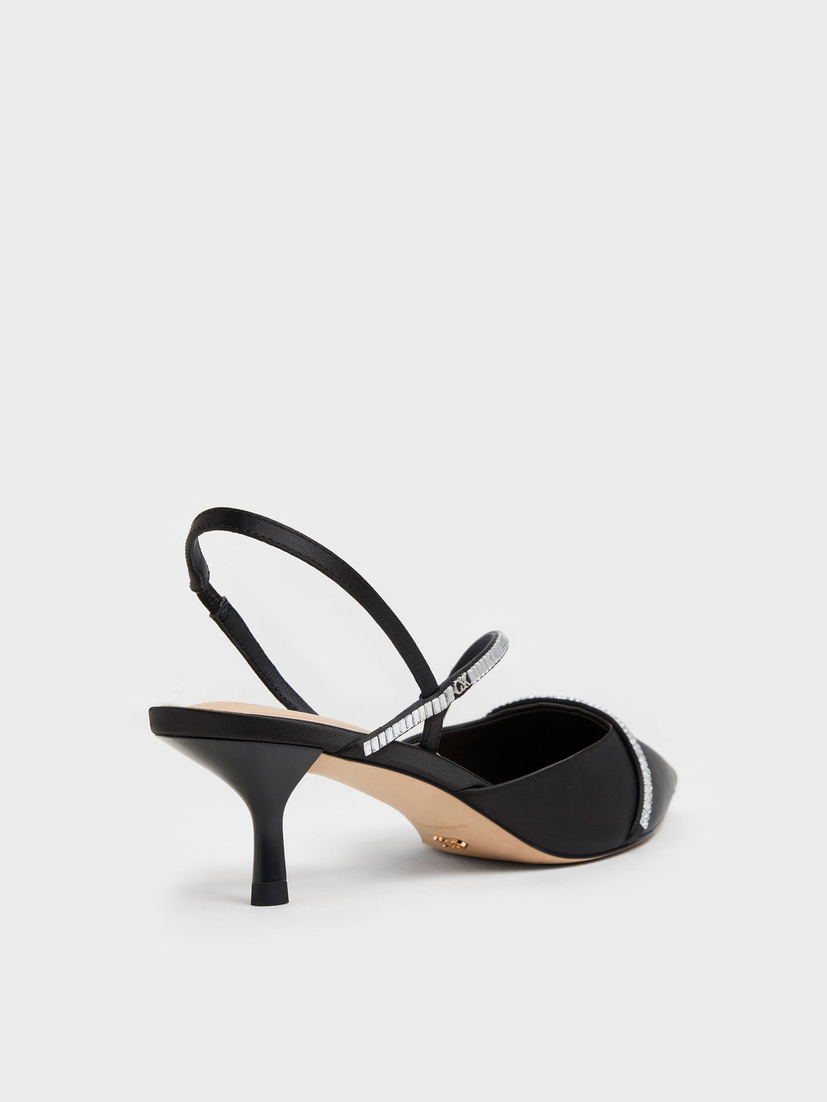 CHARLES & KEITH Signature | Gem Slingback Kitten Heels - Black Textured