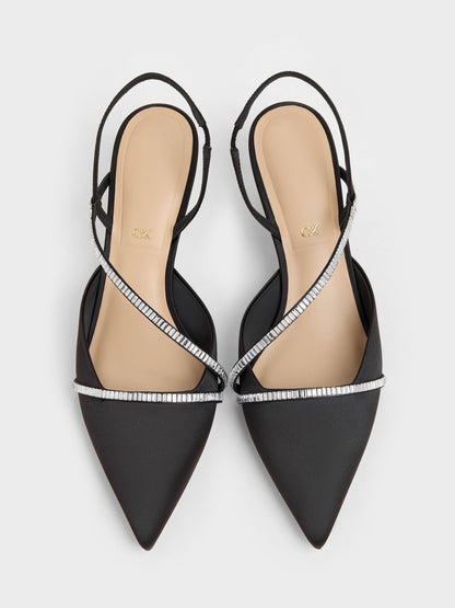 CHARLES & KEITH Signature | Gem Slingback Kitten Heels - Black Textured