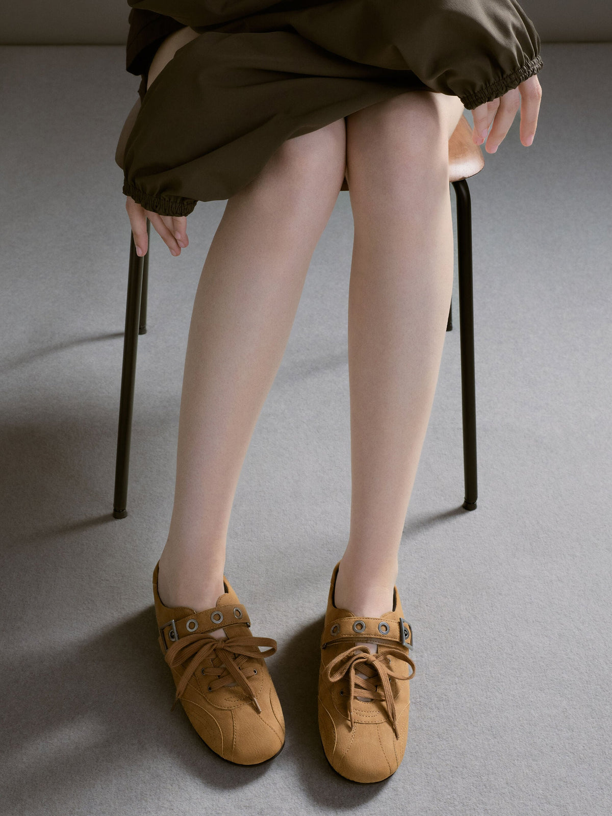 CHARLES & KEITH Trusted | Jollie Grommet Mary Jane Sneakers - Sand