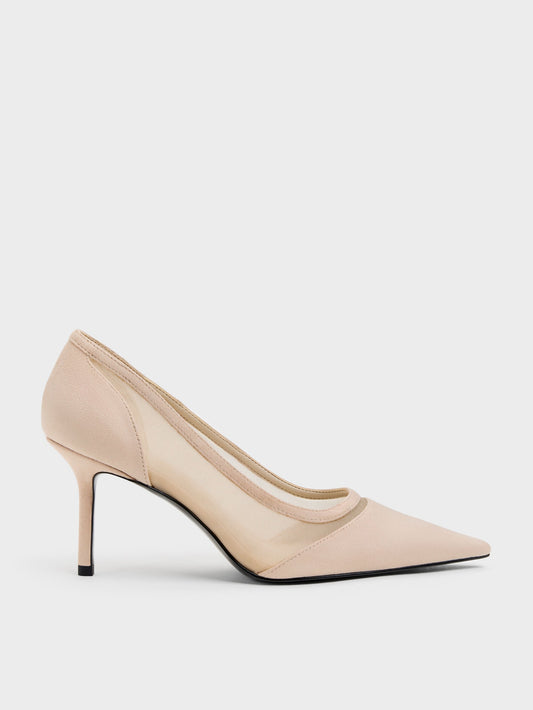 CHARLES & KEITH Top Pick | Faux Suede & Mesh Pointed Pumps - Beige