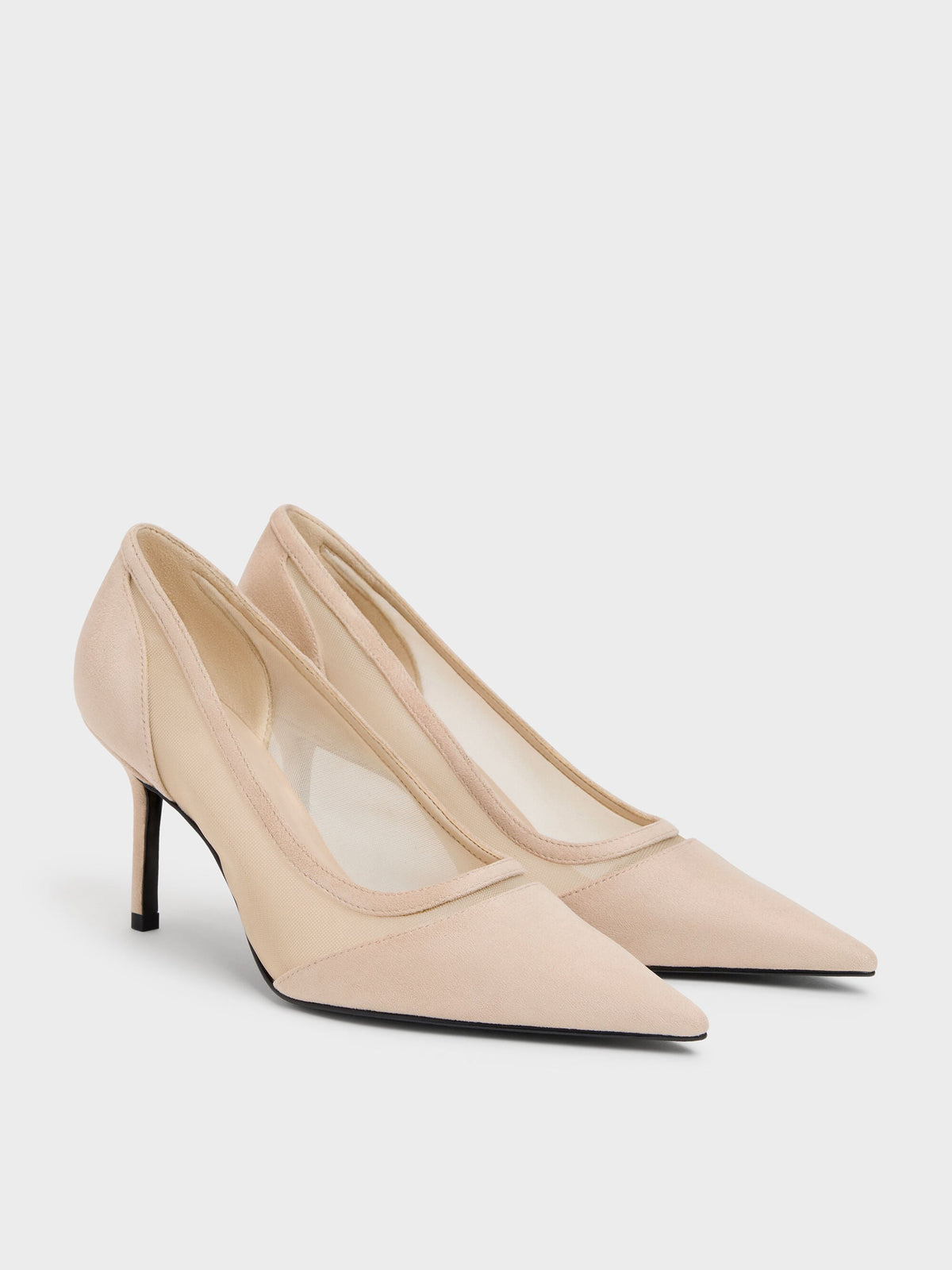 CHARLES & KEITH Top Pick | Faux Suede & Mesh Pointed Pumps - Beige