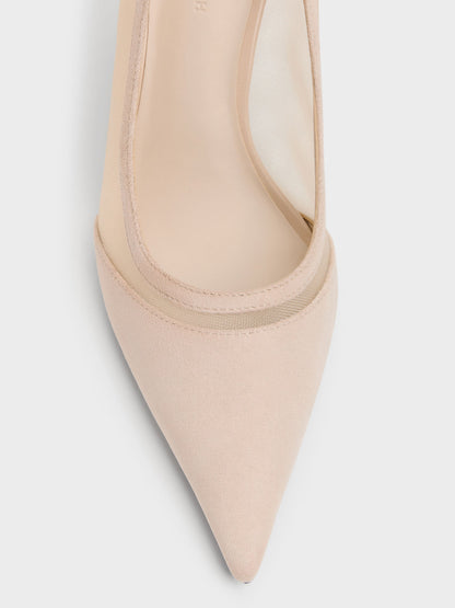 CHARLES & KEITH Top Pick | Faux Suede & Mesh Pointed Pumps - Beige