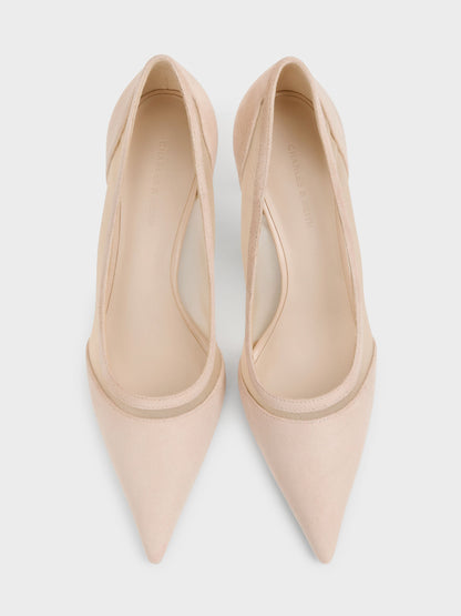 CHARLES & KEITH Top Pick | Faux Suede & Mesh Pointed Pumps - Beige