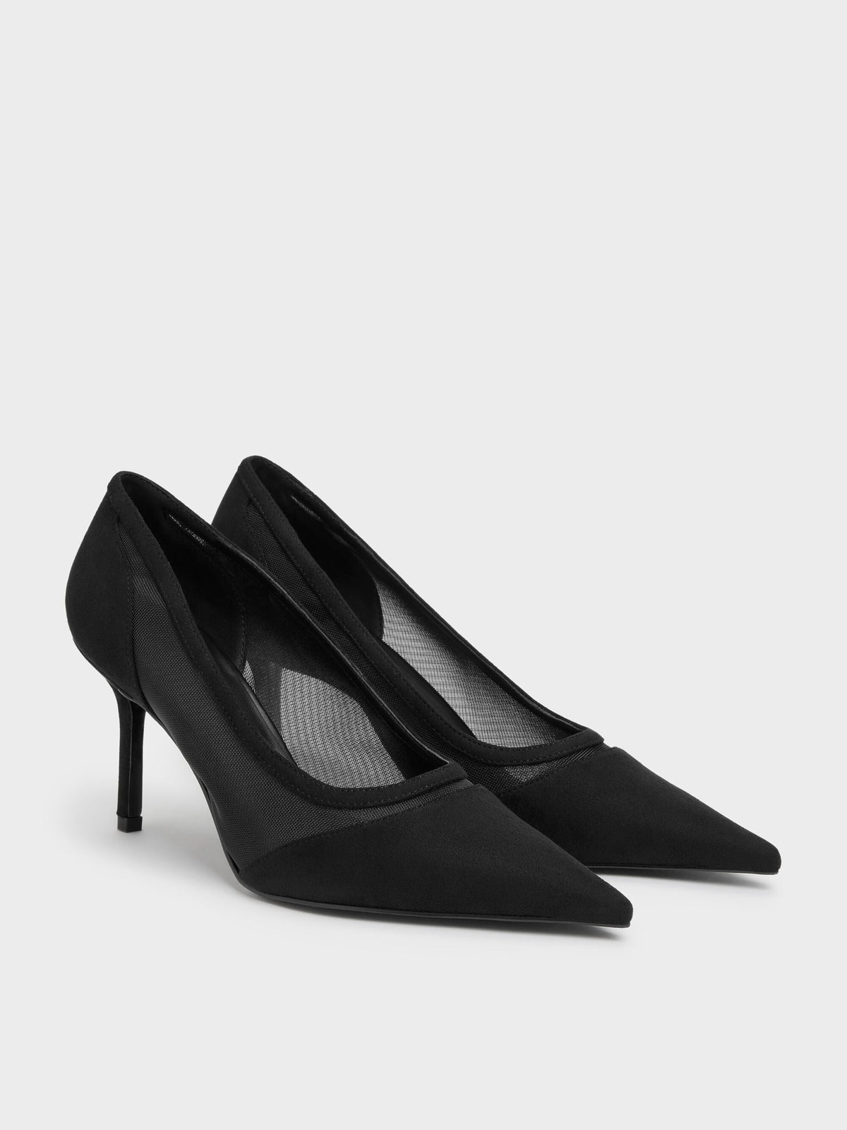 CHARLES & KEITH Best Seller | Faux Suede & Mesh Pointed Pumps - Black Textured