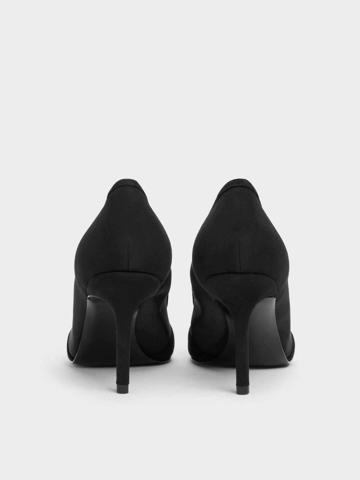 CHARLES & KEITH Best Seller | Faux Suede & Mesh Pointed Pumps - Black Textured