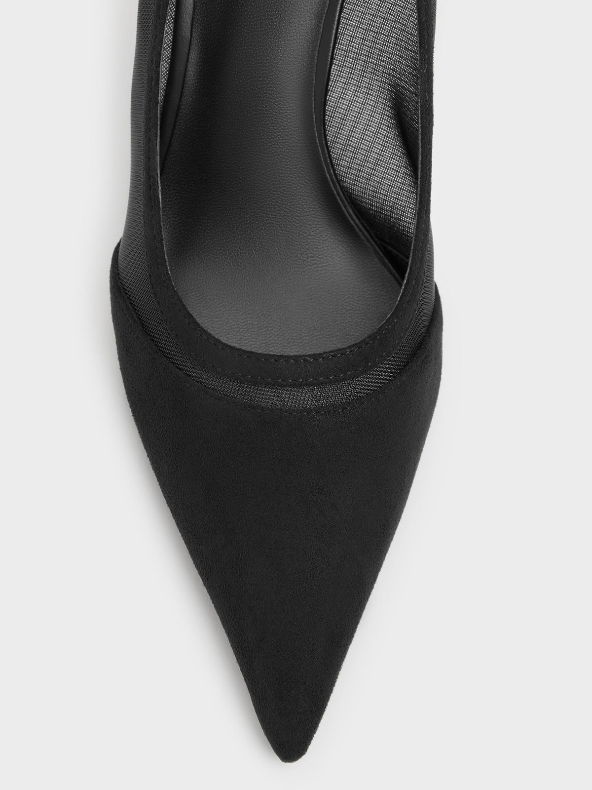 CHARLES & KEITH Best Seller | Faux Suede & Mesh Pointed Pumps - Black Textured