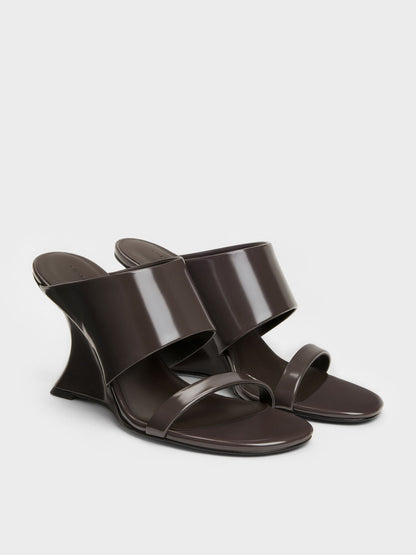 CHARLES & KEITH Value | Double-Strap Wedge Mules - Dark Brown