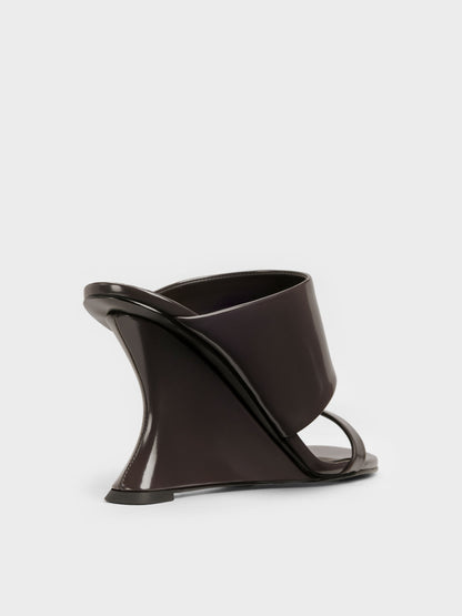 CHARLES & KEITH Value | Double-Strap Wedge Mules - Dark Brown