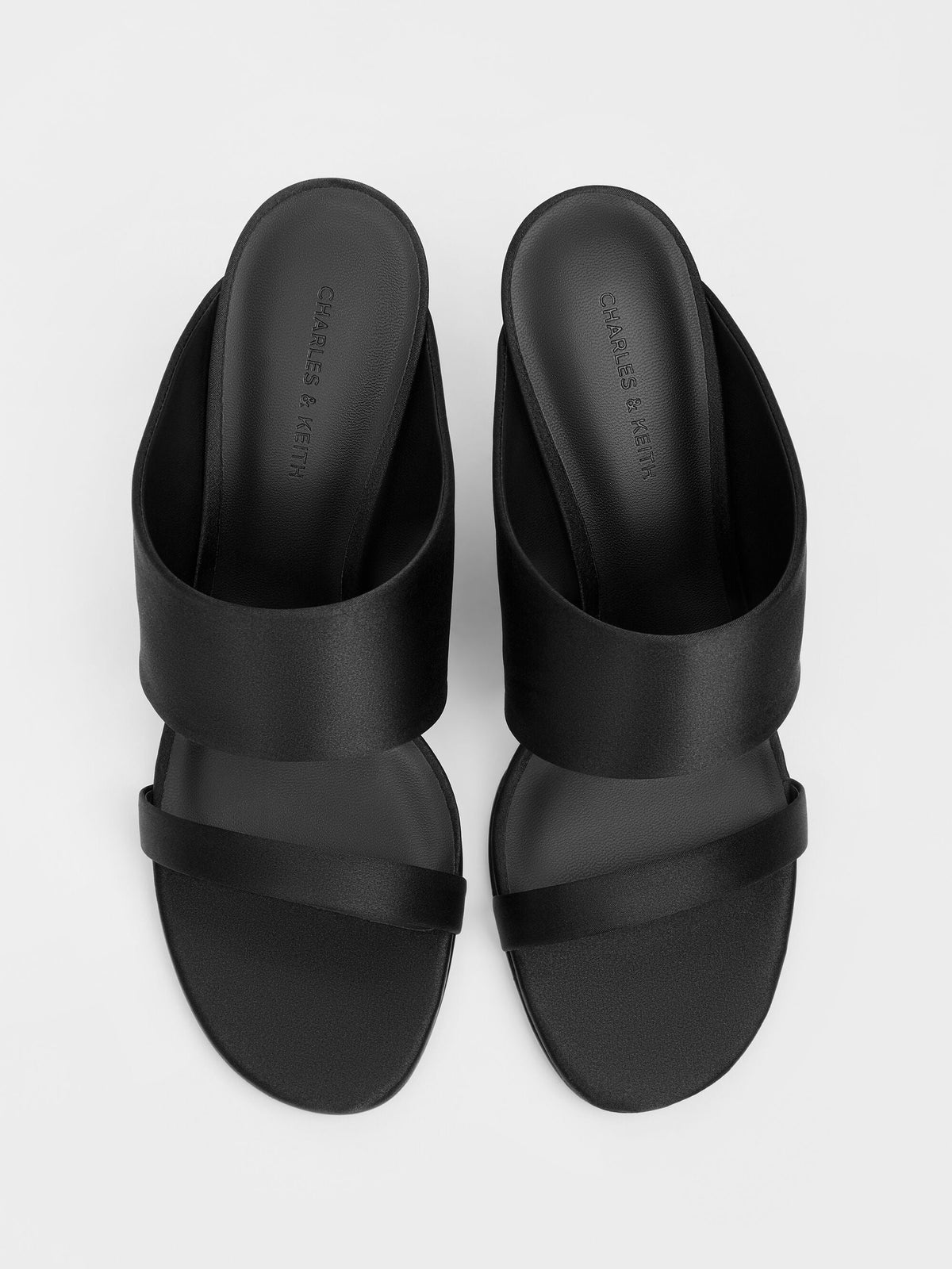 CHARLES & KEITH Trending | Satin Double-Strap Wedge Mules - Black Textured