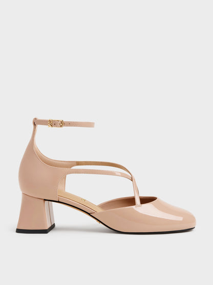 CHARLES & KEITH Best Seller | Patent Leather Crossover Pumps - Nude