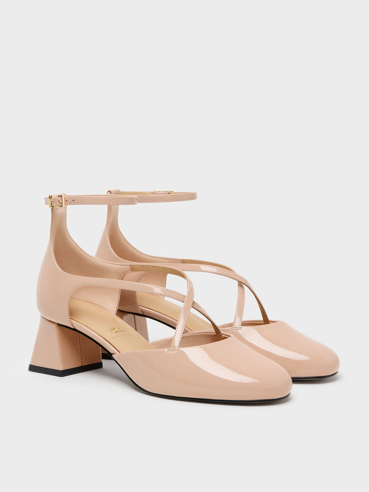 CHARLES & KEITH Best Seller | Patent Leather Crossover Pumps - Nude