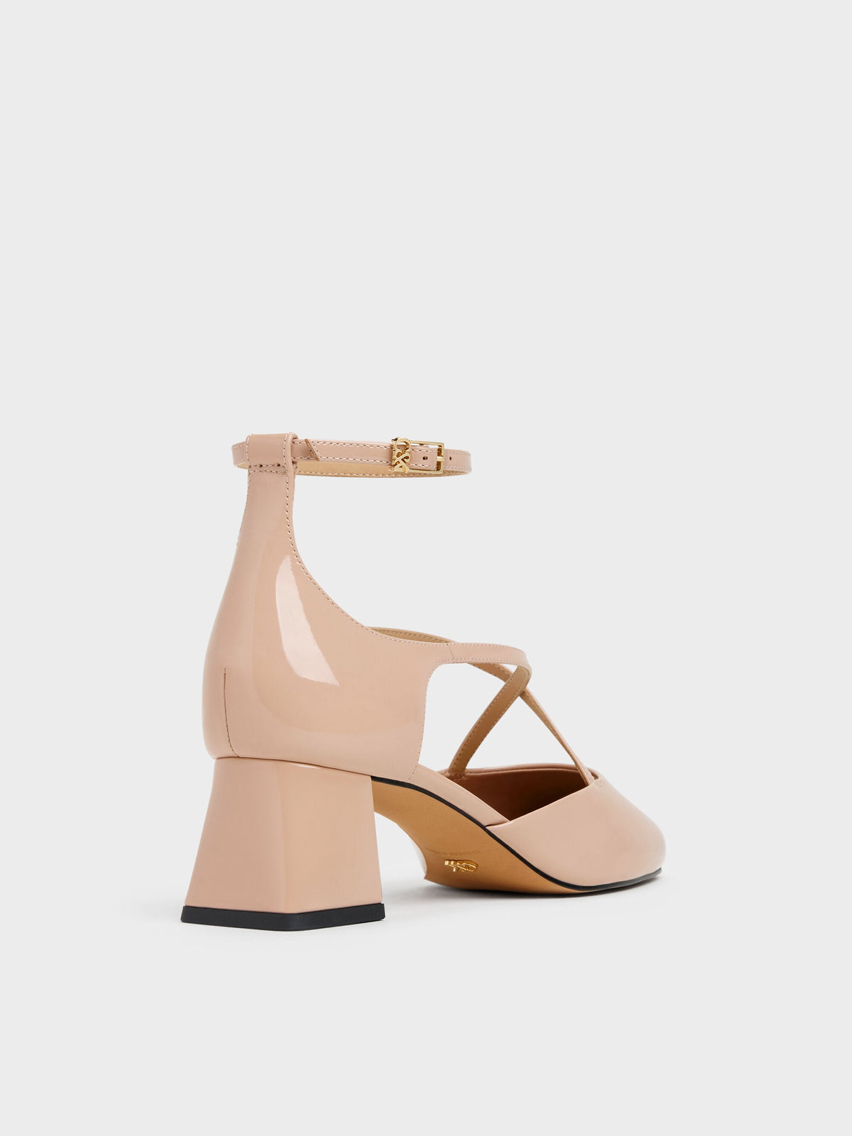 CHARLES & KEITH Best Seller | Patent Leather Crossover Pumps - Nude