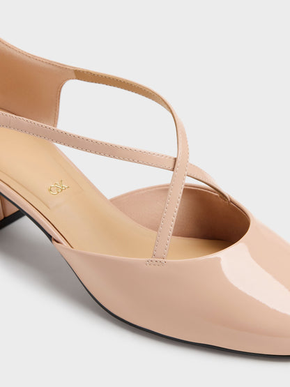 CHARLES & KEITH Best Seller | Patent Leather Crossover Pumps - Nude