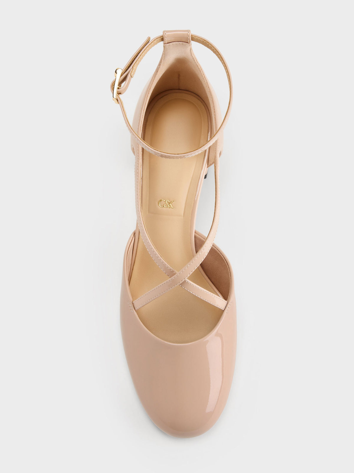 CHARLES & KEITH Best Seller | Patent Leather Crossover Pumps - Nude
