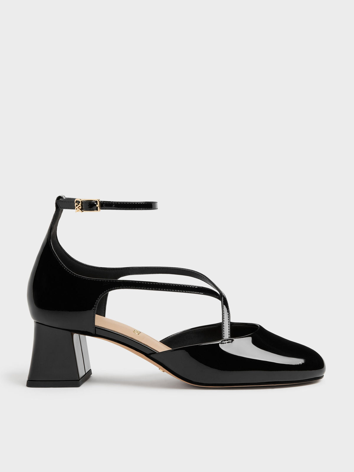 CHARLES & KEITH Recommended | Patent Leather Crossover Pumps - Black Patent