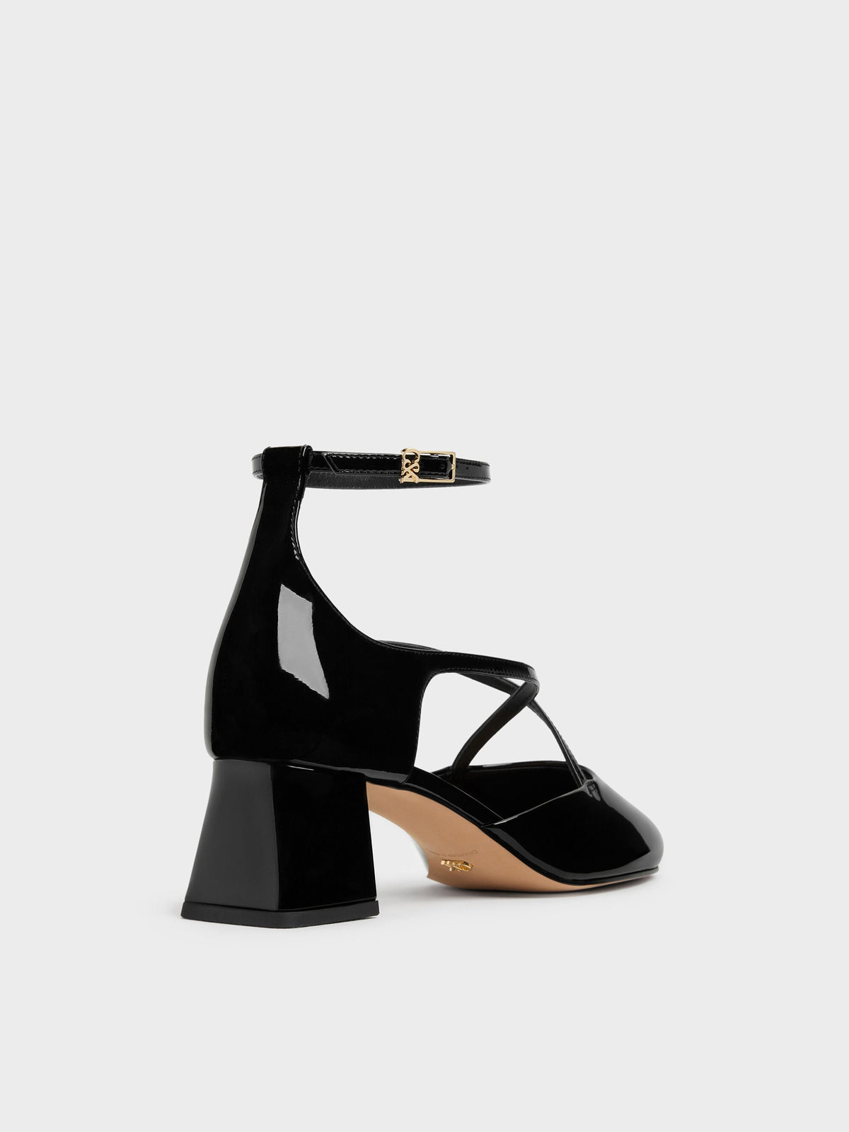 CHARLES & KEITH Recommended | Patent Leather Crossover Pumps - Black Patent