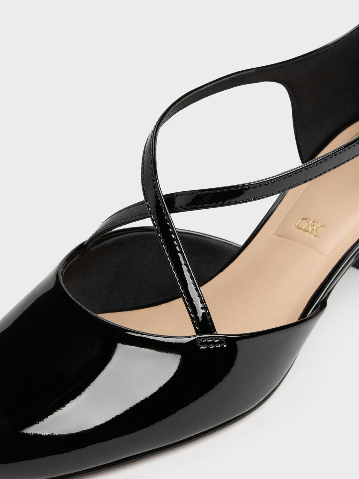 CHARLES & KEITH Recommended | Patent Leather Crossover Pumps - Black Patent