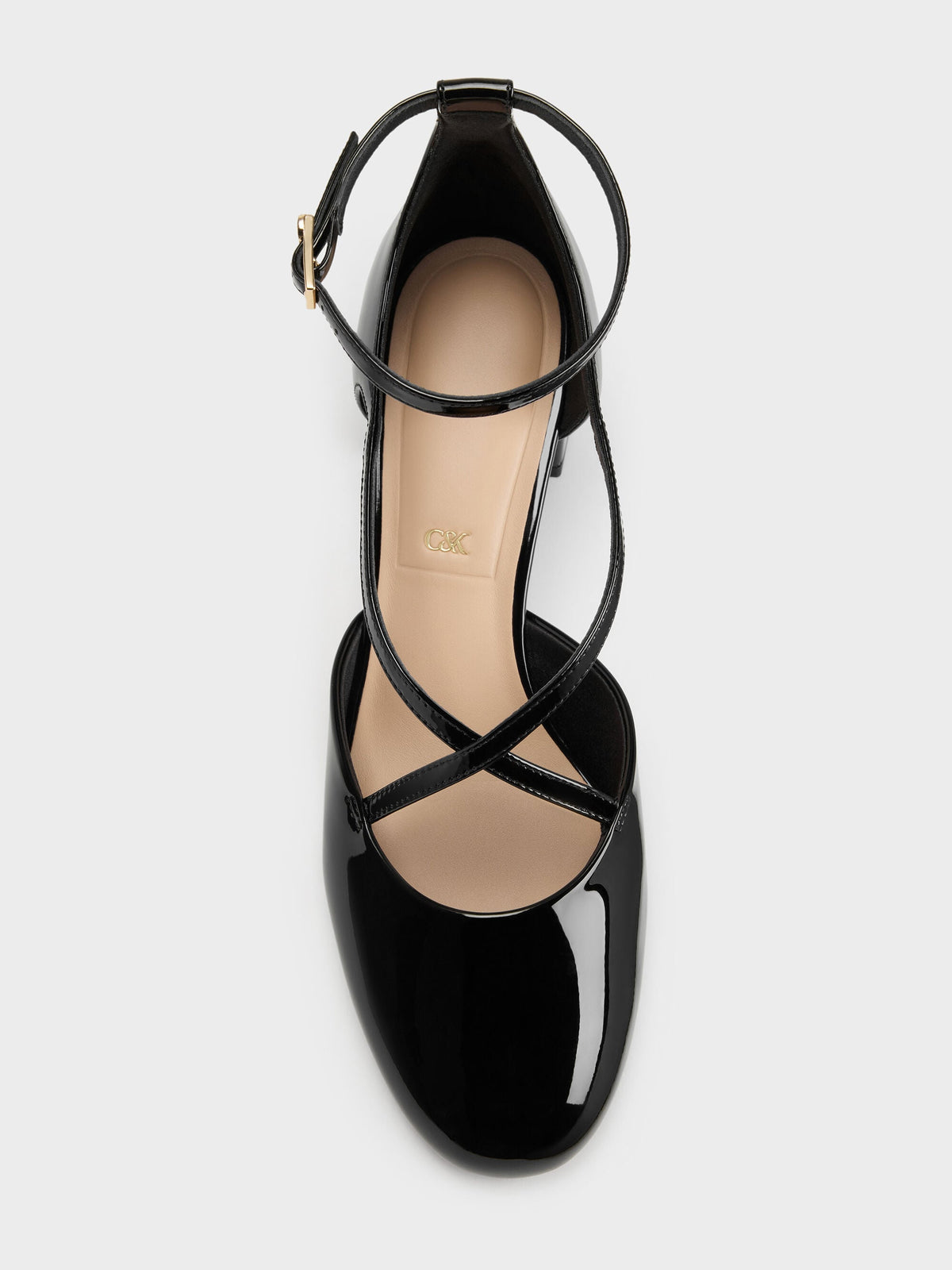CHARLES & KEITH Recommended | Patent Leather Crossover Pumps - Black Patent