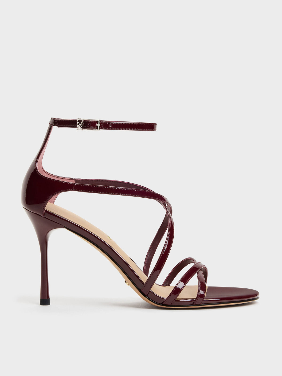 CHARLES & KEITH New | Patent Leather Strappy Stiletto Sandals - Burgundy
