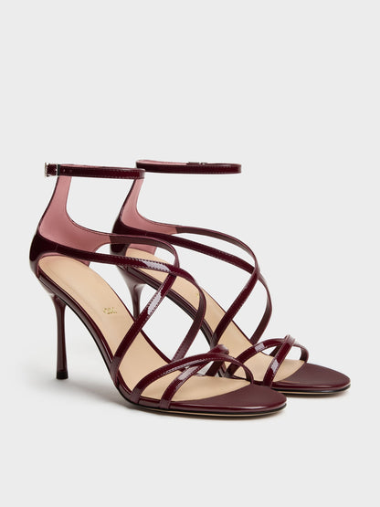 CHARLES & KEITH New | Patent Leather Strappy Stiletto Sandals - Burgundy
