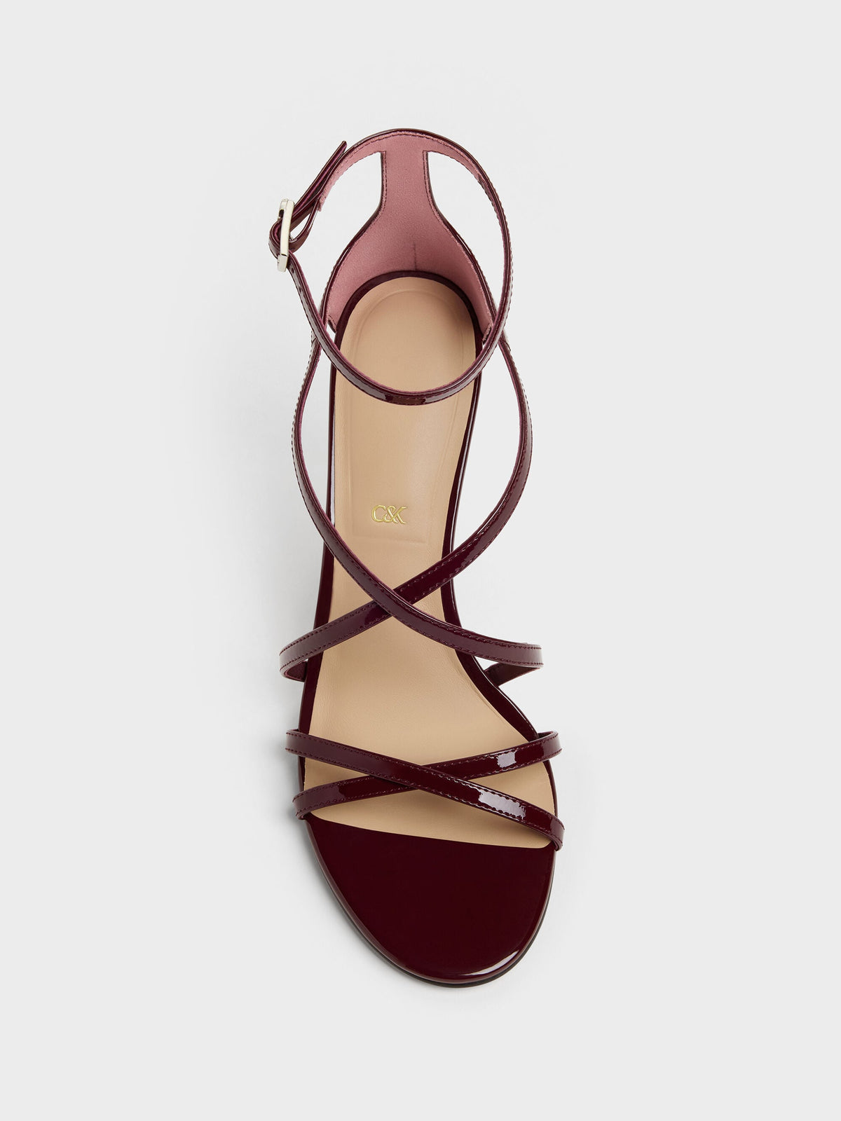 CHARLES & KEITH New | Patent Leather Strappy Stiletto Sandals - Burgundy