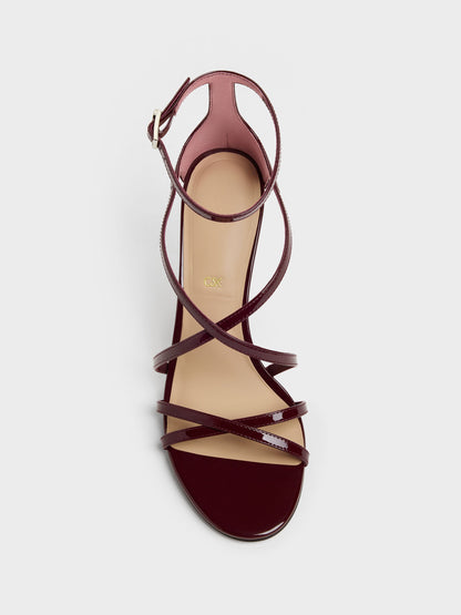CHARLES & KEITH New | Patent Leather Strappy Stiletto Sandals - Burgundy
