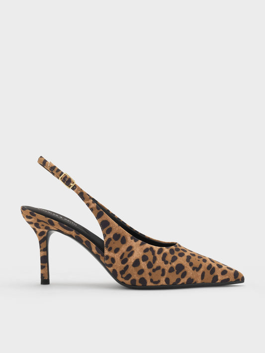 CHARLES & KEITH Quality | Emelia Leopard-Print Slingback Pumps - Animal Print Natural