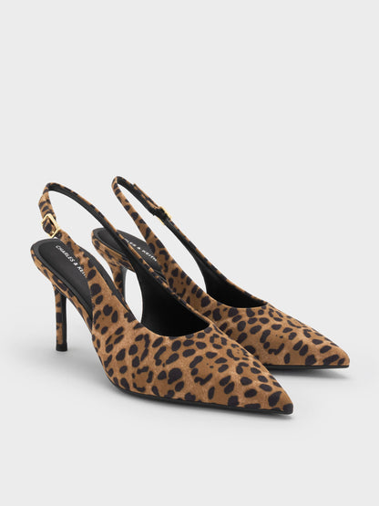 CHARLES & KEITH Quality | Emelia Leopard-Print Slingback Pumps - Animal Print Natural