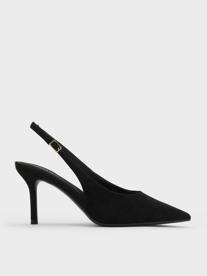 CHARLES & KEITH Popular | Emelia Faux Suede Slingback Pumps - Black Textured