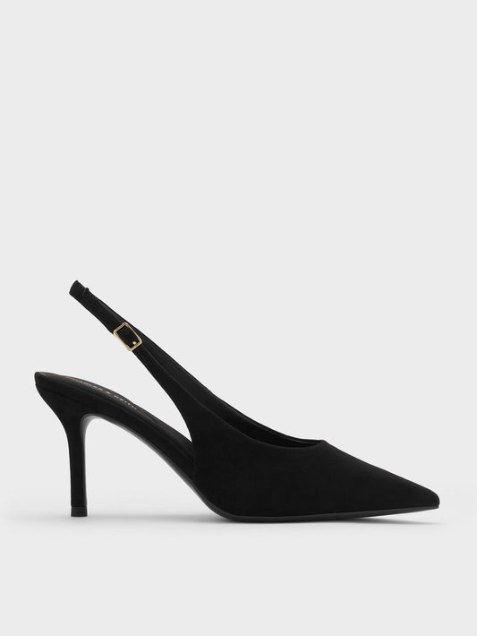 CHARLES & KEITH Popular | Emelia Faux Suede Slingback Pumps - Black Textured