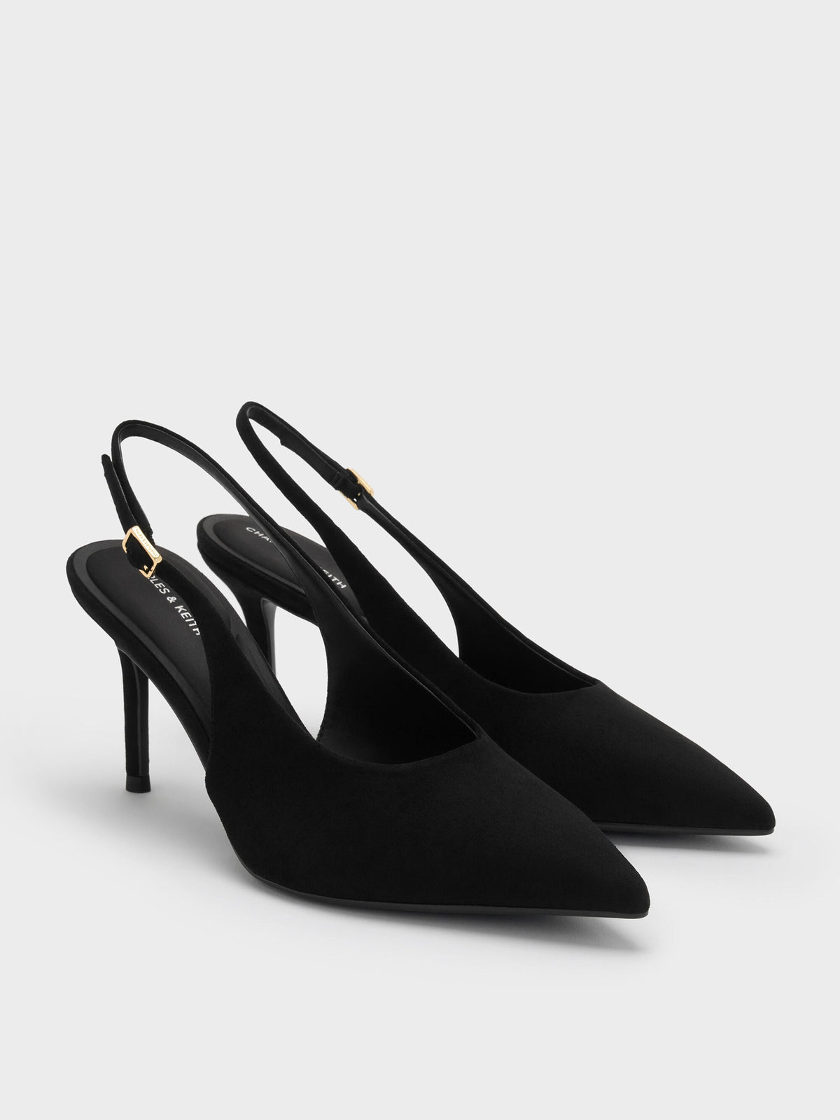 CHARLES & KEITH Popular | Emelia Faux Suede Slingback Pumps - Black Textured