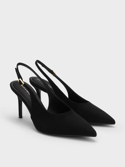 CHARLES & KEITH Popular | Emelia Faux Suede Slingback Pumps - Black Textured