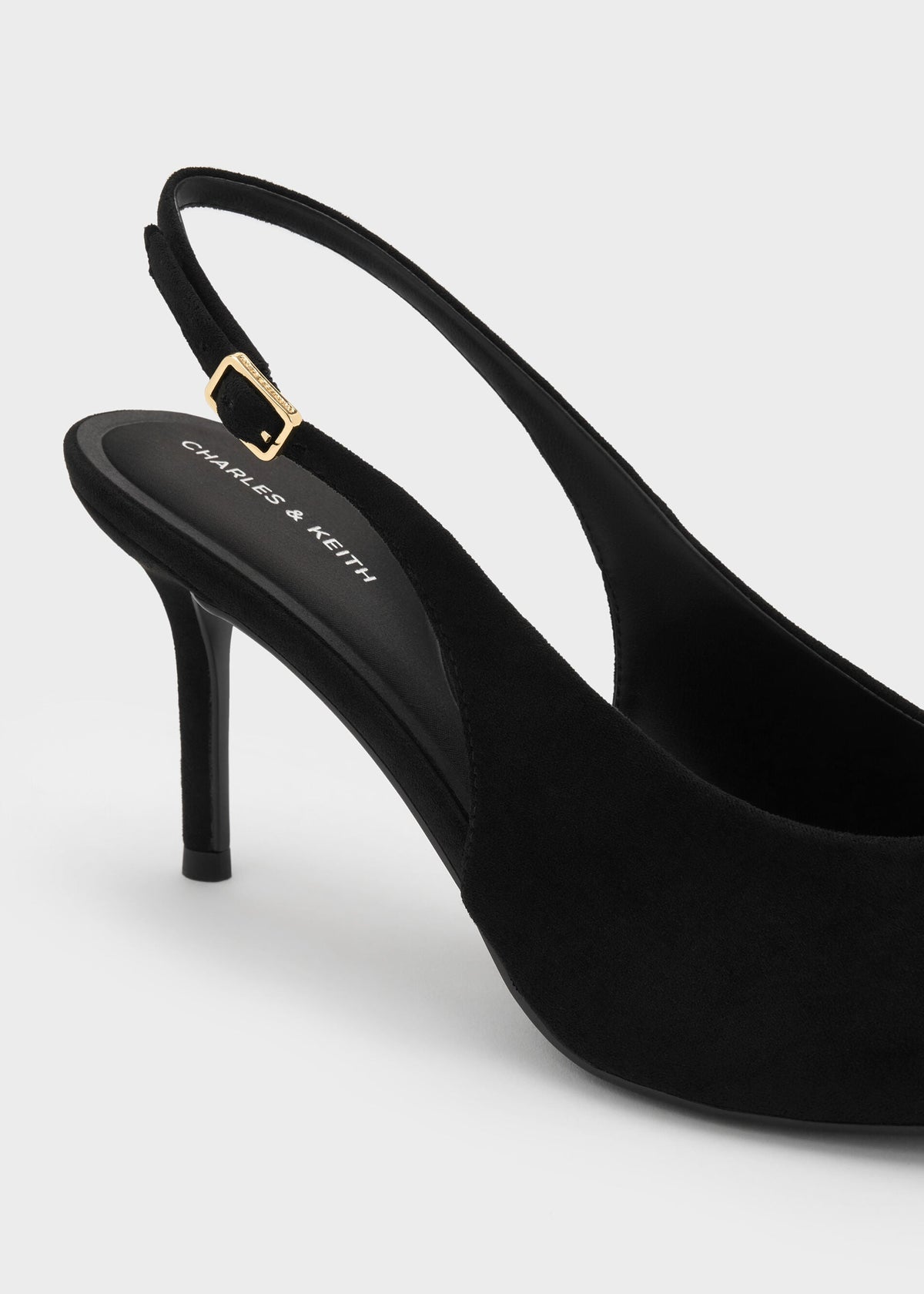 CHARLES & KEITH Popular | Emelia Faux Suede Slingback Pumps - Black Textured