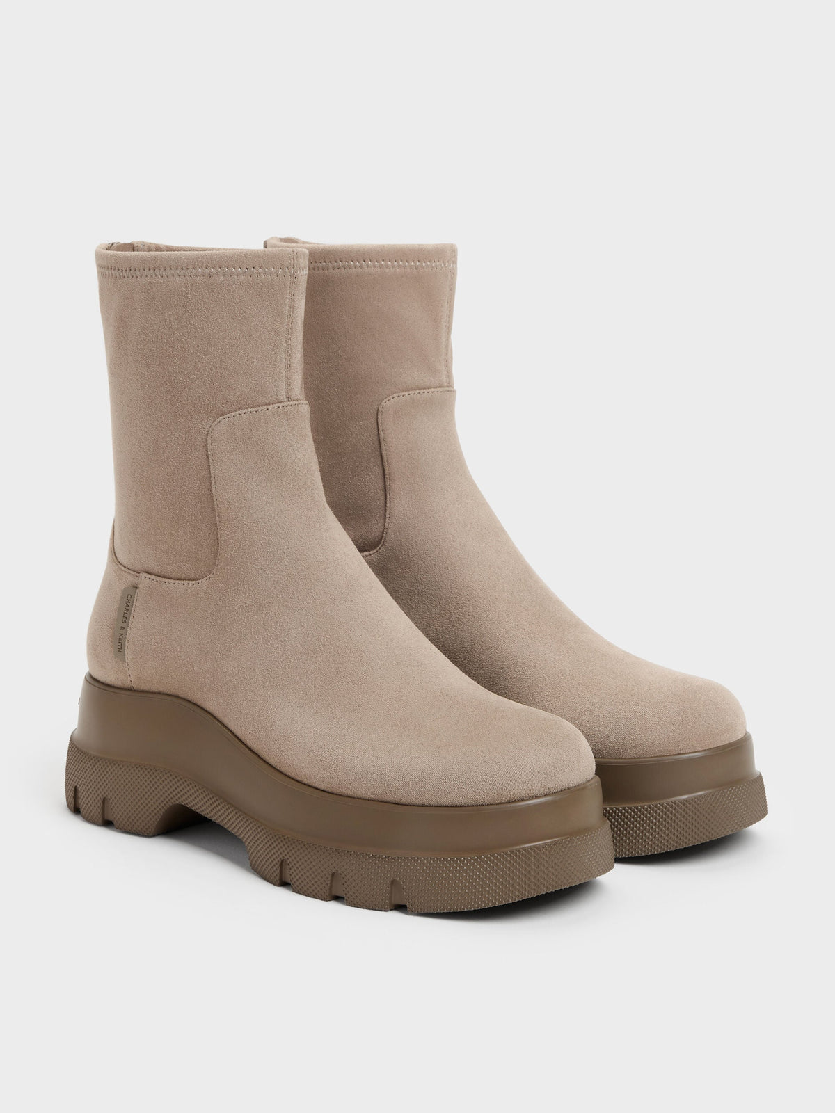 CHARLES & KEITH Premium | Leoi Faux Suede Chunky Ankle Boots - Taupe