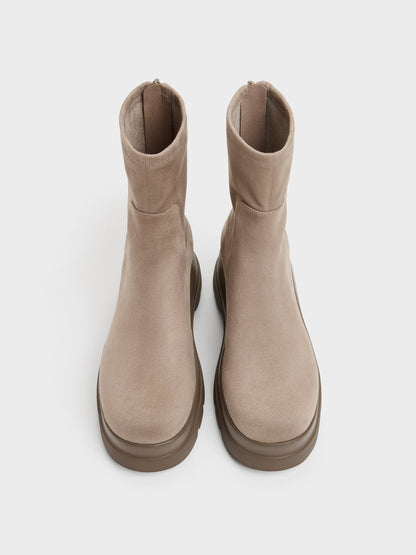 CHARLES & KEITH Premium | Leoi Faux Suede Chunky Ankle Boots - Taupe