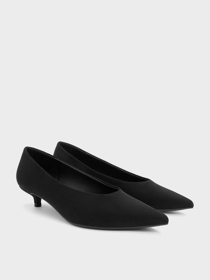 CHARLES & KEITH Sale | Emelia Faux Suede Kitten Heels - Black Textured