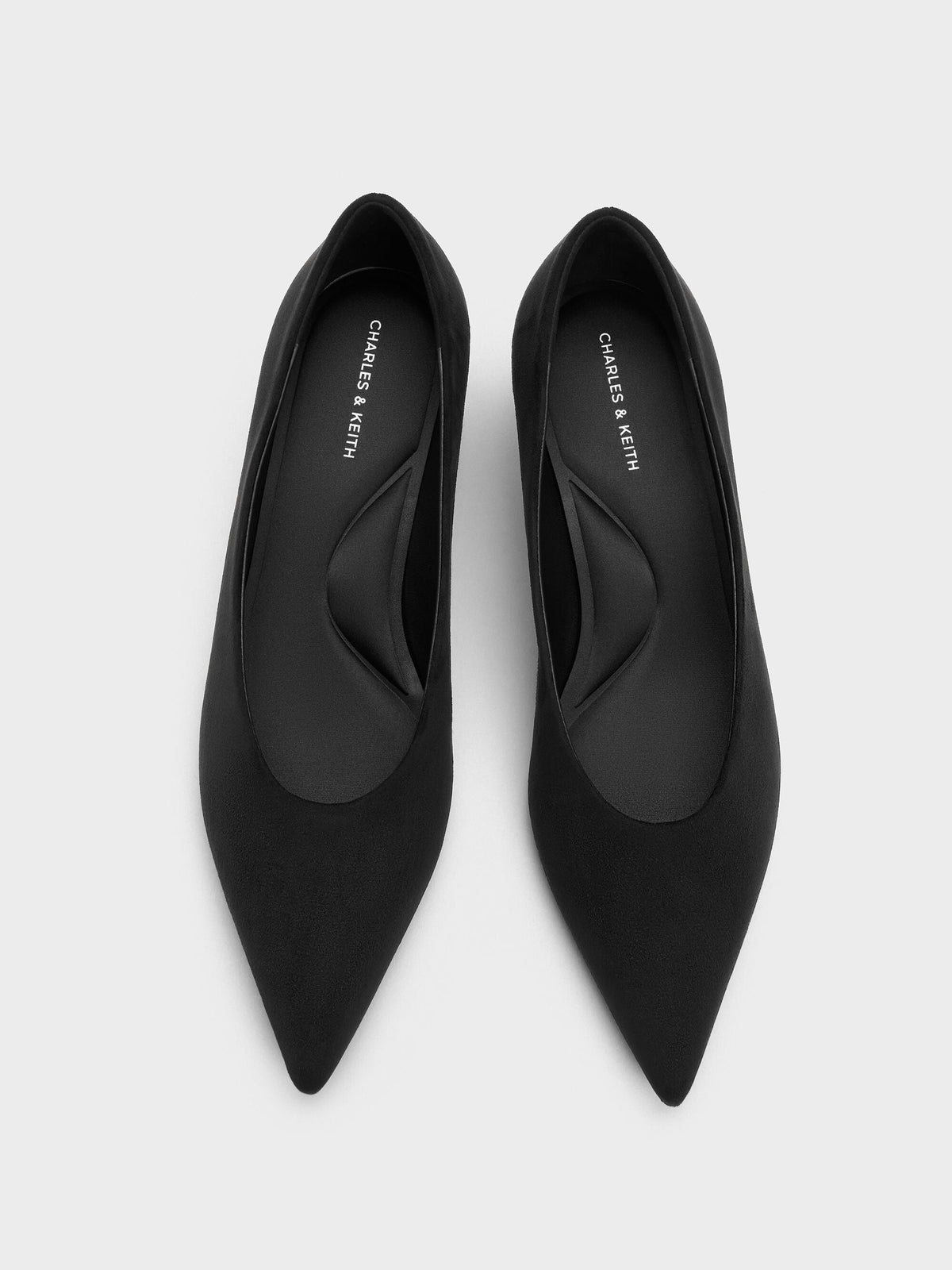 CHARLES & KEITH Sale | Emelia Faux Suede Kitten Heels - Black Textured