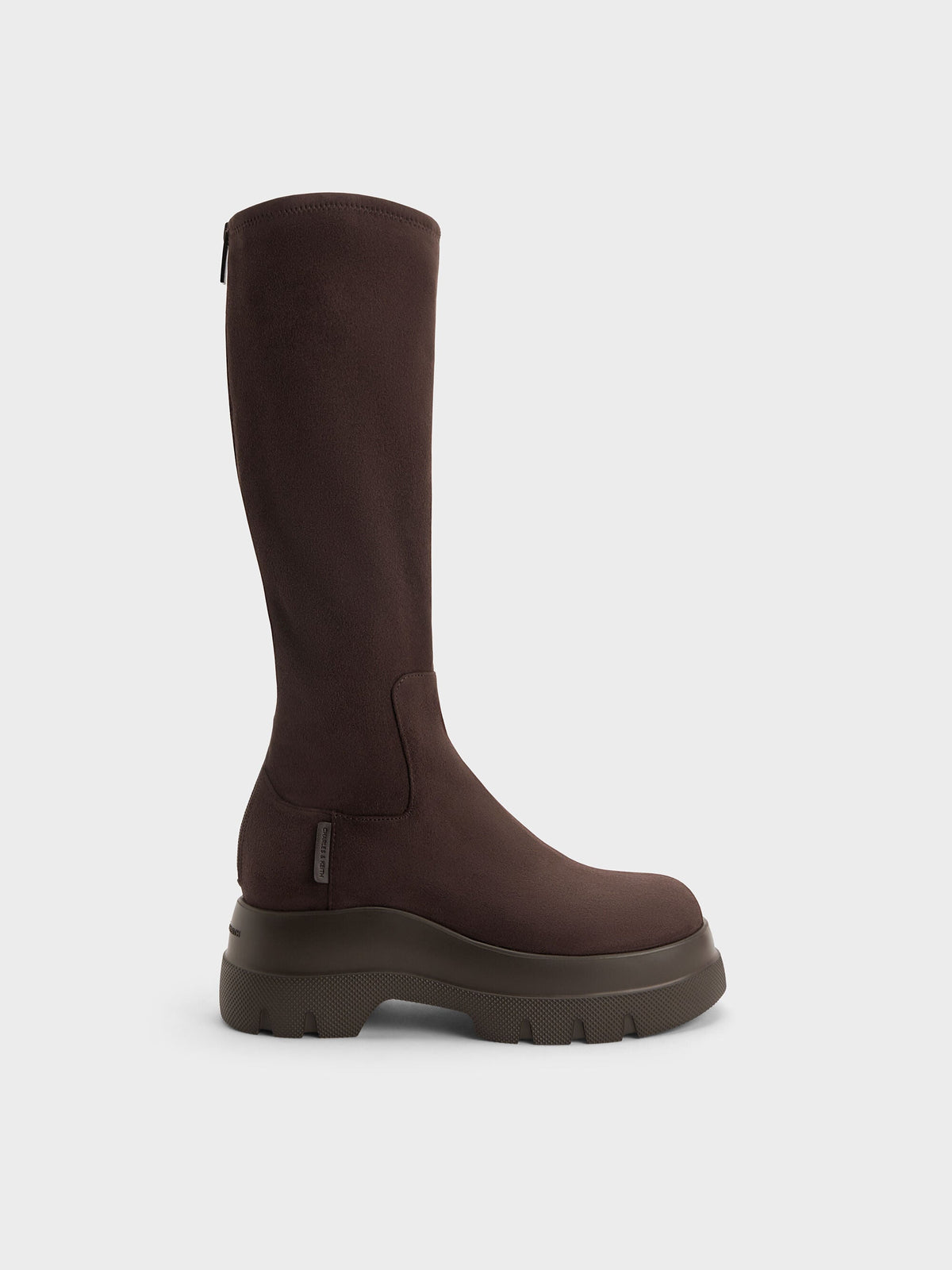 CHARLES & KEITH Value | Leoi Faux Suede Chunky Knee-High Boots - Dark Brown Textured