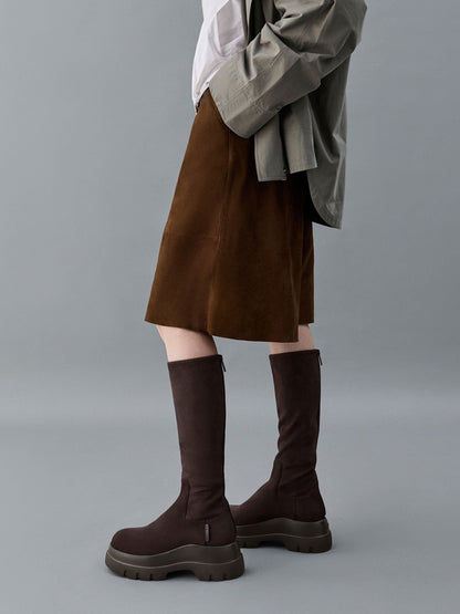 CHARLES & KEITH Value | Leoi Faux Suede Chunky Knee-High Boots - Dark Brown Textured