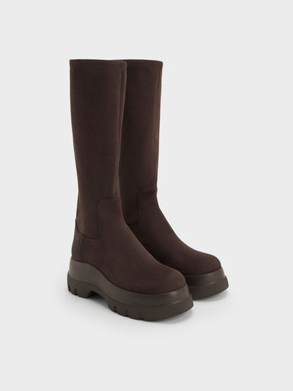 CHARLES & KEITH Value | Leoi Faux Suede Chunky Knee-High Boots - Dark Brown Textured