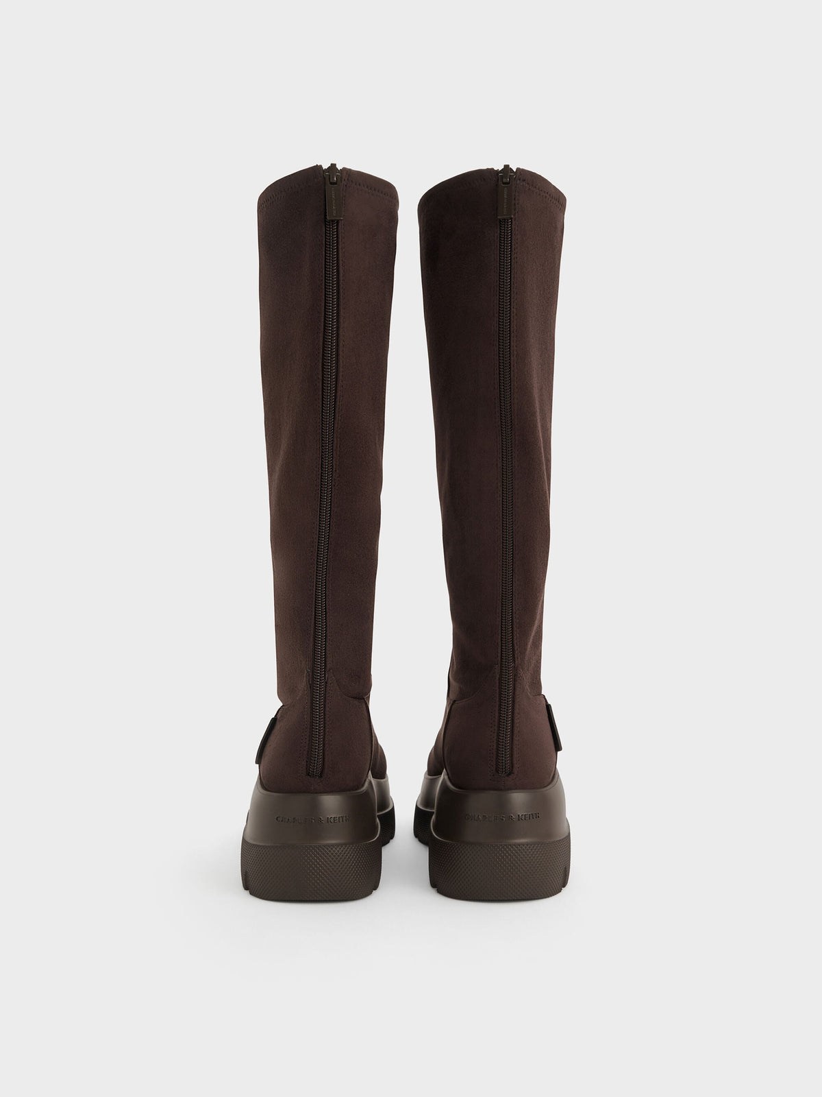 CHARLES & KEITH Value | Leoi Faux Suede Chunky Knee-High Boots - Dark Brown Textured