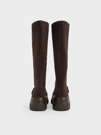 CHARLES & KEITH Value | Leoi Faux Suede Chunky Knee-High Boots - Dark Brown Textured