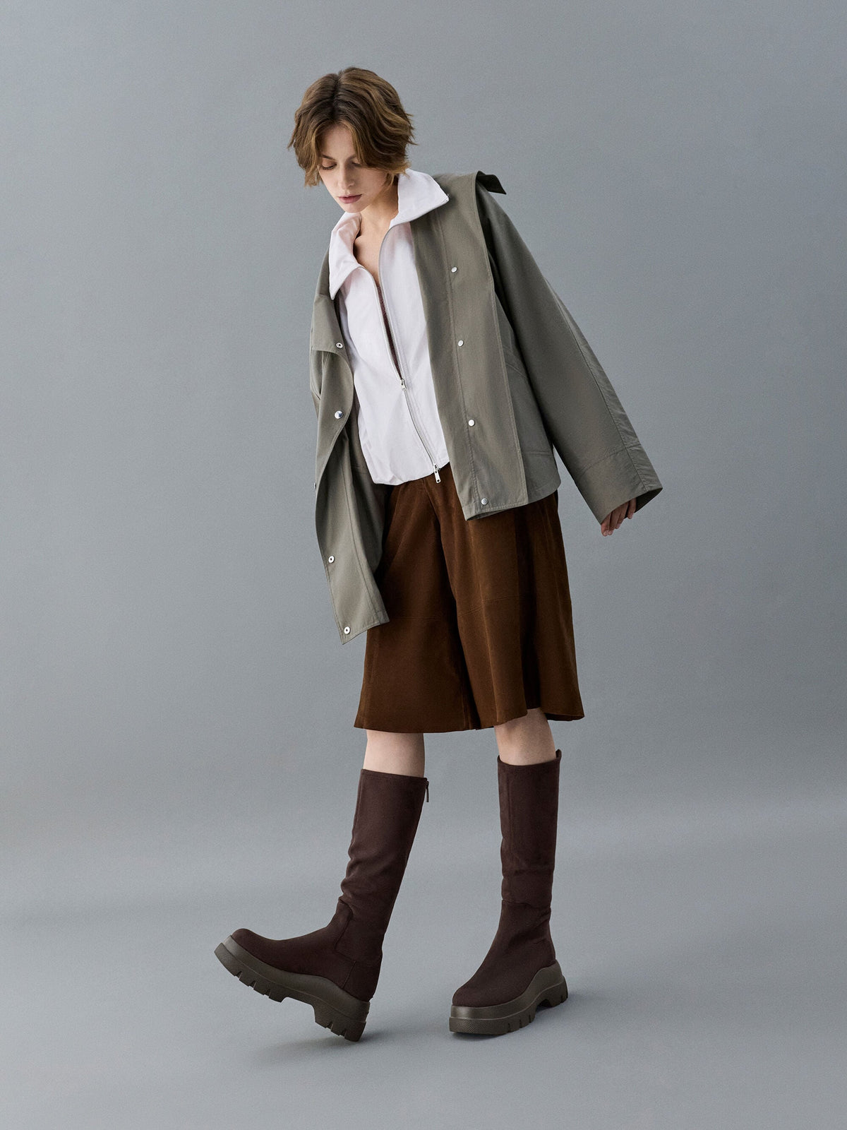 CHARLES & KEITH Value | Leoi Faux Suede Chunky Knee-High Boots - Dark Brown Textured