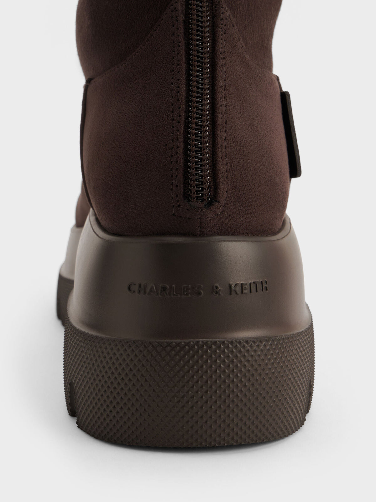 CHARLES & KEITH Value | Leoi Faux Suede Chunky Knee-High Boots - Dark Brown Textured