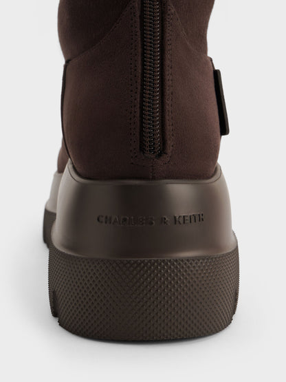 CHARLES & KEITH Value | Leoi Faux Suede Chunky Knee-High Boots - Dark Brown Textured