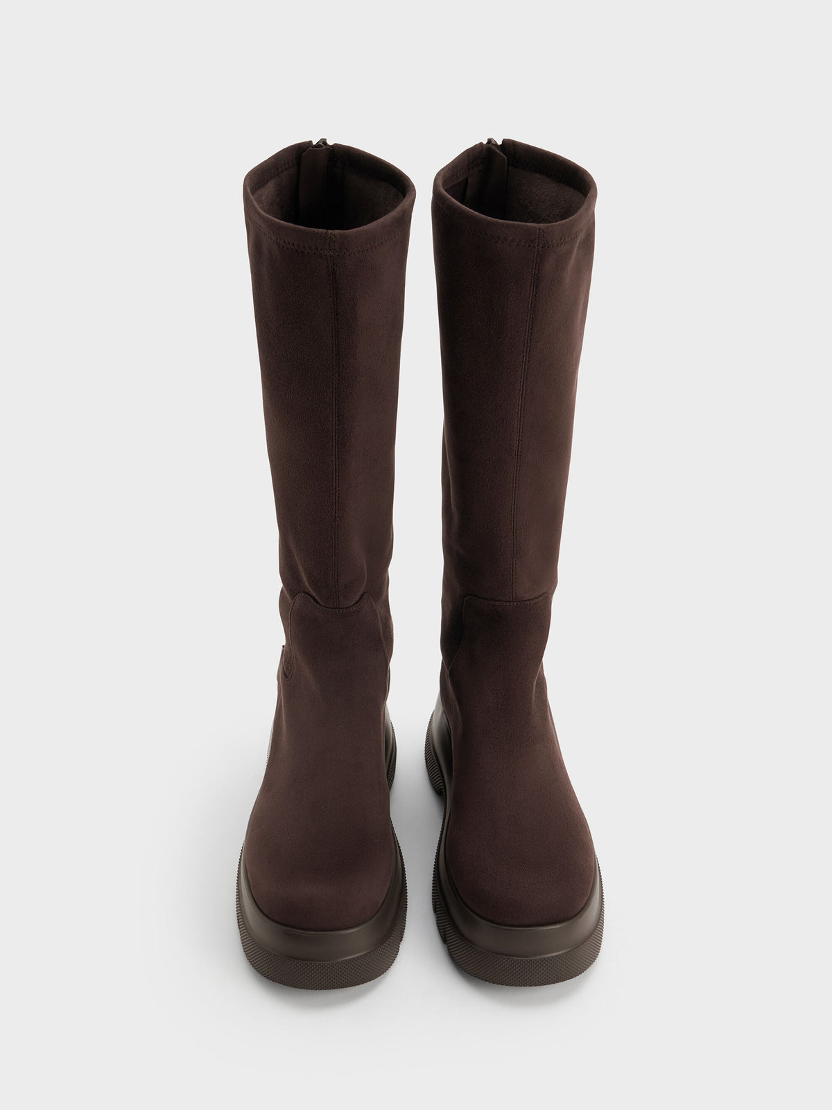 CHARLES & KEITH Value | Leoi Faux Suede Chunky Knee-High Boots - Dark Brown Textured