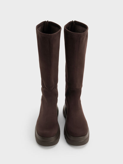 CHARLES & KEITH Value | Leoi Faux Suede Chunky Knee-High Boots - Dark Brown Textured