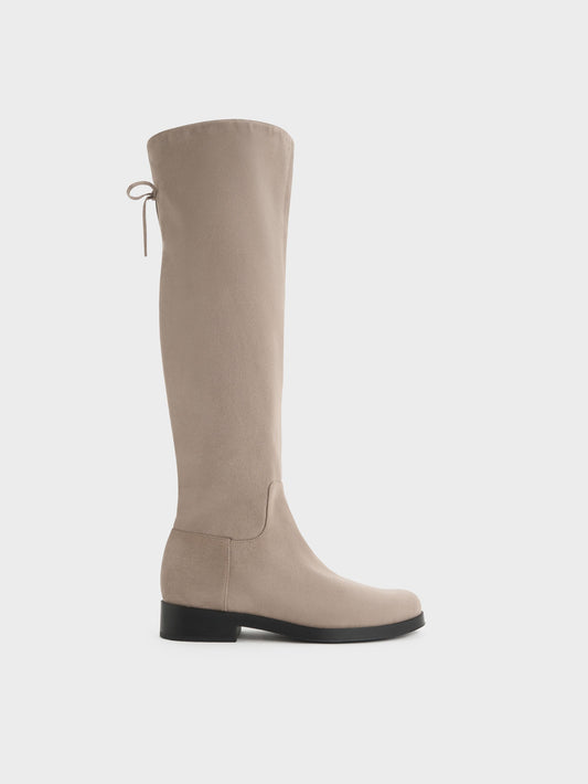 CHARLES & KEITH Special Offer | Louisa Faux Suede Fold-Over Thigh-High Boots - Taupe