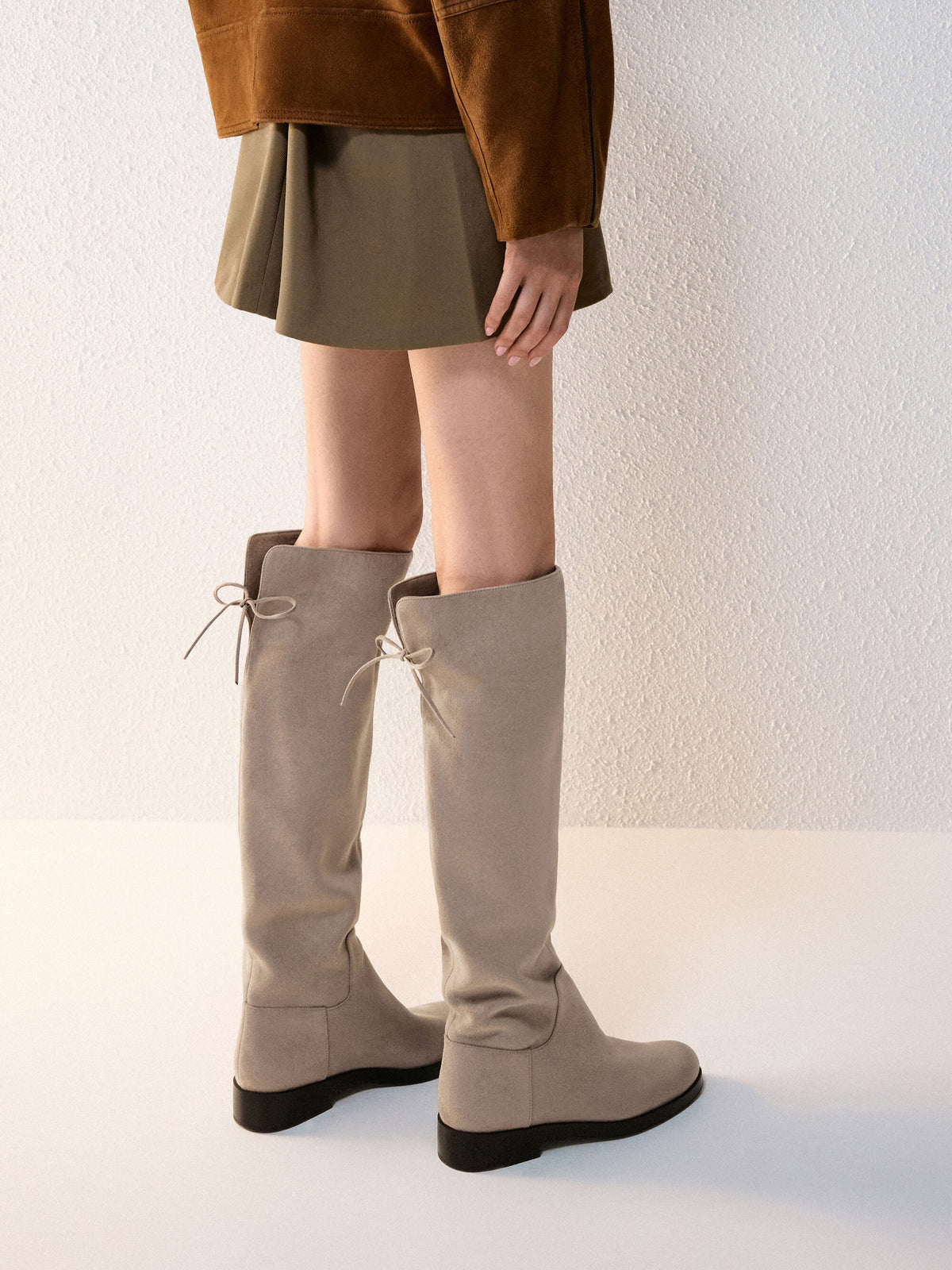 CHARLES & KEITH Special Offer | Louisa Faux Suede Fold-Over Thigh-High Boots - Taupe